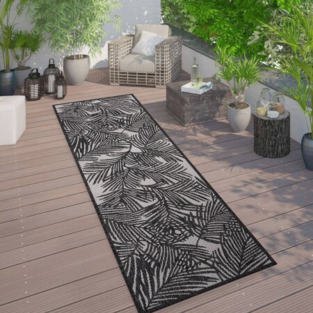 World Rug Gallery Contemporary Palm Leaf Textured Flat Weave Indoor/Outdoor Area Rug 2' x 7' Black 118BLACK2X7